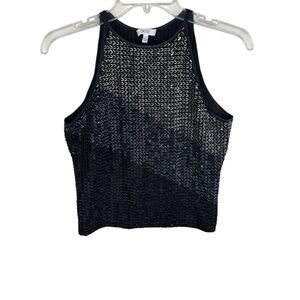 Cache Black Sequin Halter Top L Vintage Y2K High Neck Open Back Party Glam
